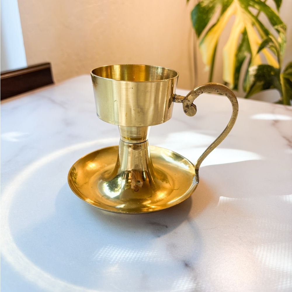 Vintage Brass Candle Holder Brass Chamberstick Gold Finger Ring Candle Holder